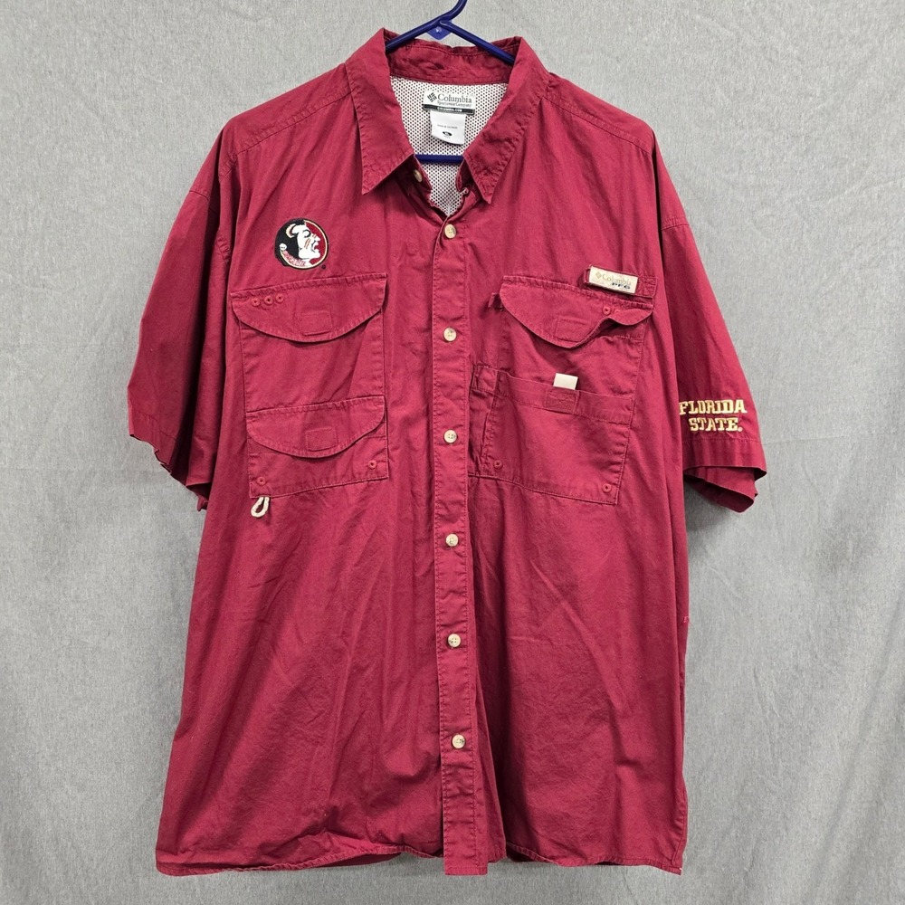 Columbia PFG Florida State Seminoles Fishing‎ Shirt Mens XL Garnet Red FSU NCAA